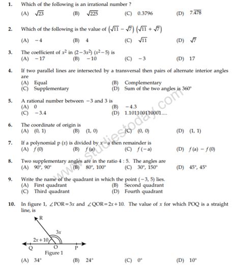 Cbse Class 9 Mathematics Question Paper Set I