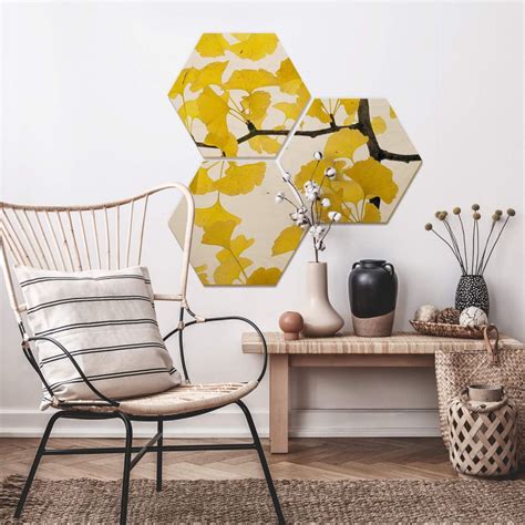 Hexagon Holz Birke Furnier Kadam Flora Ginko Wall Art De