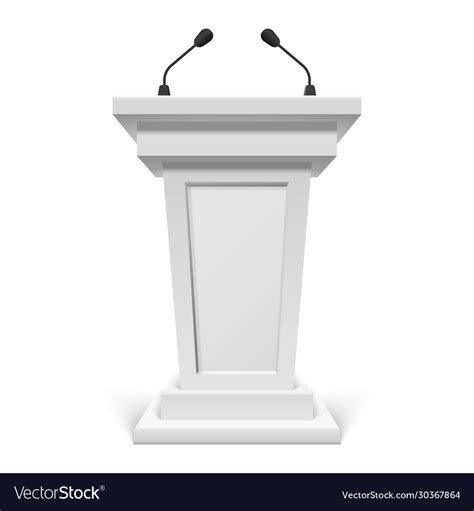 White podium with microphone or pulpit mic Vector Image