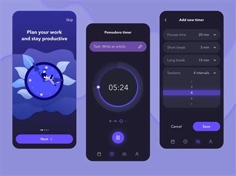 Pomodoro technique app by Valerie Sablina on Dribbble