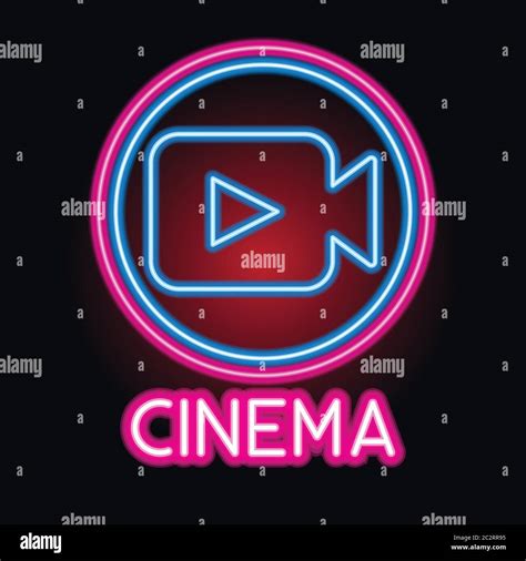 movie cinema entertainment logo with neon sign effect. vector ...