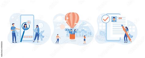 Hiring Illustration Set Hr Managers Flying On Air Balloon Searching