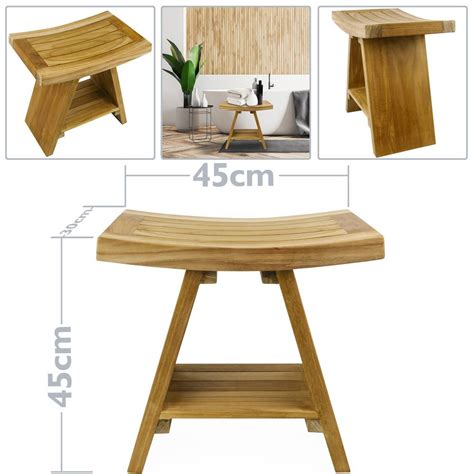 Taburete de baño ergonómico con estante 45 x 45 x 30 cm de madera de