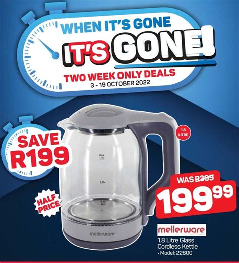 Mellerware Glass Cordless Kettle 1 8L Offer At Pick N Pay