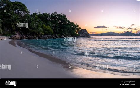 Anse Patates Beach La Digue Island Seychelles White Beach With Blue