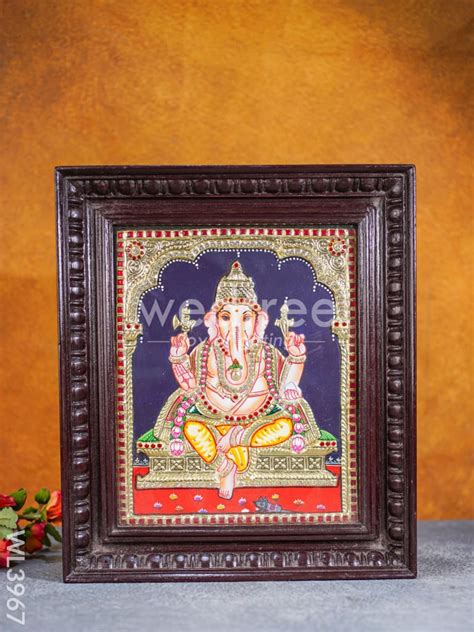 Tanjore Painting Ganesha 12 X 10 Inch Semi Embossed Wl3967