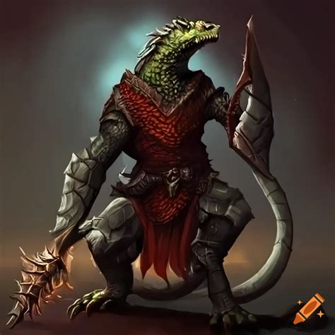 Fantasy artwork of a dragonborn lizard fighter on Craiyon