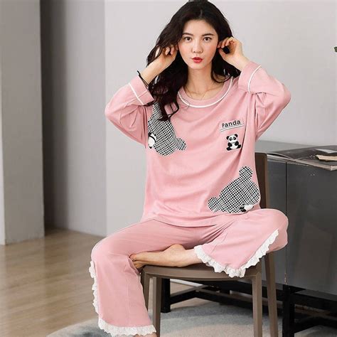 ชุดนอน ชุดนอนด้าย New Style 100 Cotton Pajamas Womens Long Sleeved