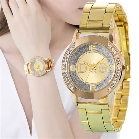 Luxe Montres De Marque Pour Dames Mode Avec Diamants L Or Simple Montre