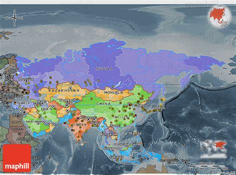 Political 3D Map Of Asia Darken Semi Desaturated