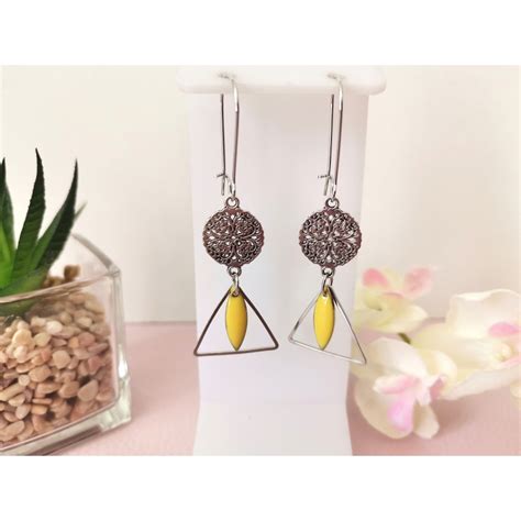 Kit boucles d oreilles acier inoxydable et sequin émail jaune Kit