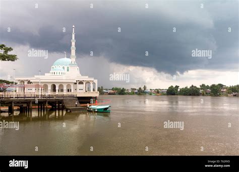 Aerial View Drone Of The Masjid Terapung Indian Mosque The Floating