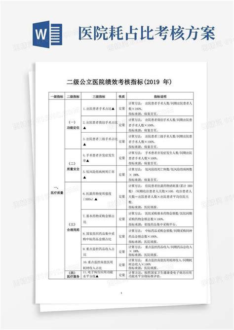 二级公立医院绩效考核指标2019年word模板免费下载编号vj2ard6k8图精灵