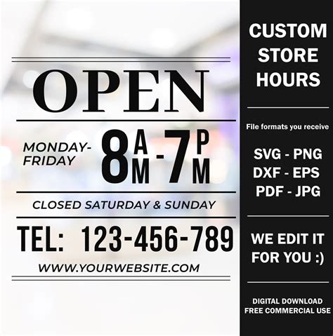 Custom Business Hours Decal Hours Of Operation Decal Store Etsy