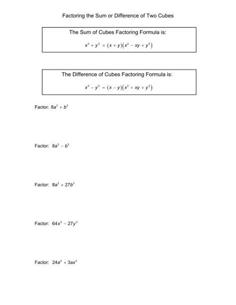 Factoring the Sum or Difference of Cubes Color by Number - Worksheets Library