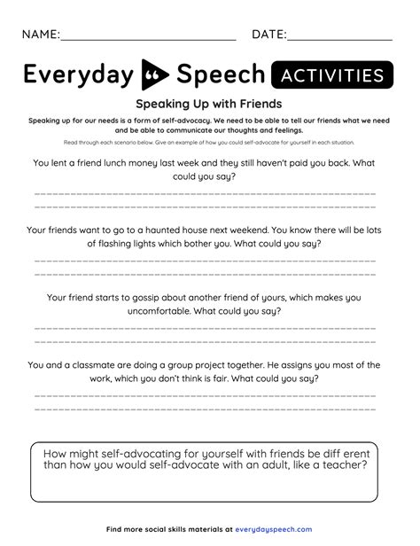 Free Middle School Self Advocacy Activity Everyday Speech