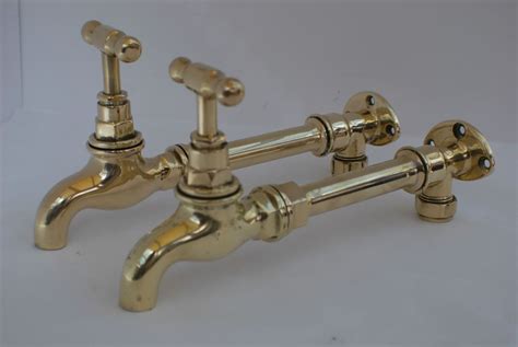 Brass Wall Mounted Belfast Kitchen Sink Taps Old Reclaimed Refurbbished