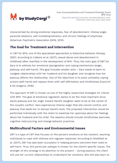 Case Conceptualization And Treatment Planning Sara S Bpd Case Free