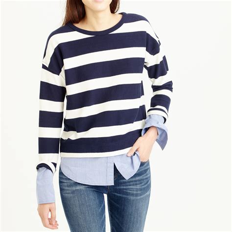 J Crew Striped Long Sleeve T Shirt With Shirttail Hem In Blue Lyst