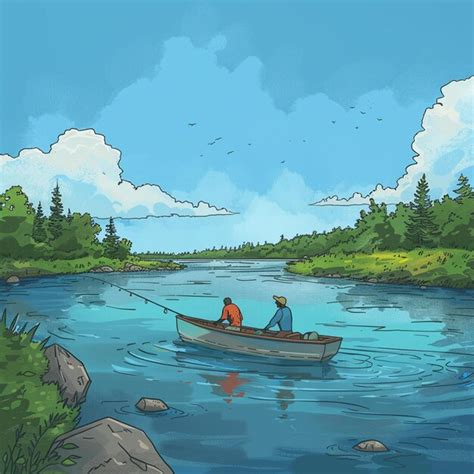 Cartoon people fishing in river using | Premium AI-generated image