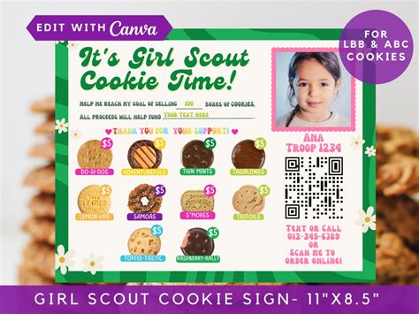 Retro Girl Scout Cookie Sign 2023 LBB ABC Cookie Menu Price Etsy