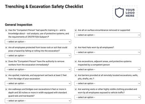 Trenching Excavation Safety Checklist Joyfill