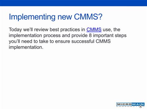 8 Steps To Successful Cmms Implementation Ppt