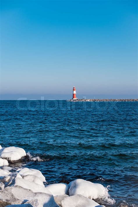 The Mole In Warnemuende Germany In Winter Stock Image Colourbox