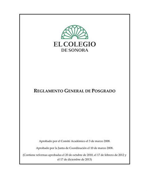 Pdf Reglamento General De Posgrado El Colegio Reformajc Dic