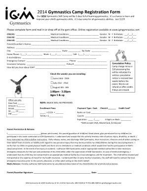 Fillable Online 2014 Gymnastics Camp Registration Form Fax Email Print