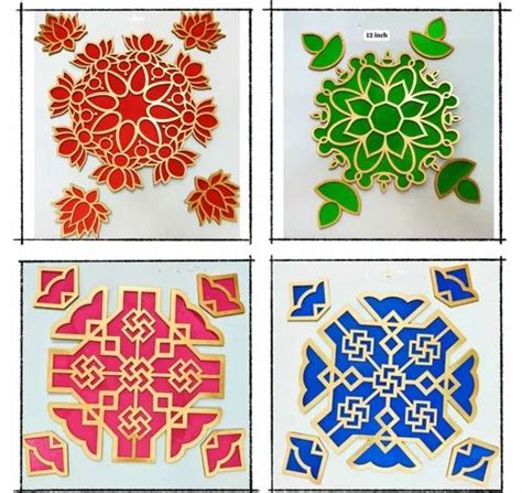 Lotus Flower Round Mdf Colour Rangoli Stencils Size Dimension At