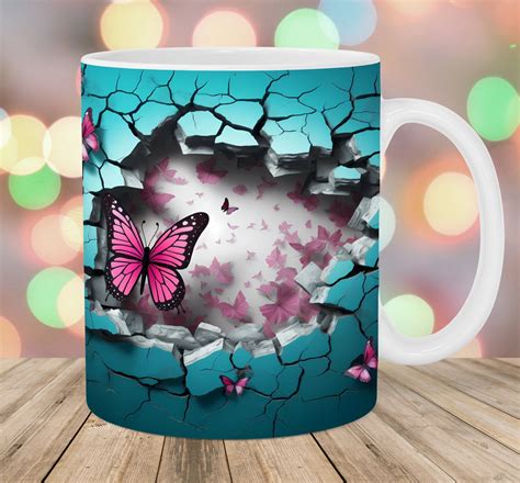 3d Butterfly Mug Wrap 11oz And 15oz Mug Template Flower Mug Etsy Mug Template Mugs 3d