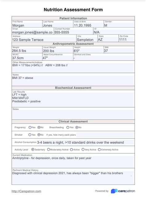 Nutrition Assessment And Example Free Pdf Download