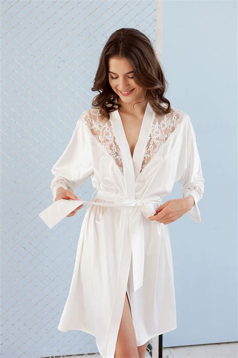 Ivory Satin Robe With Lace Loungewear Comfy And Chic Epifania