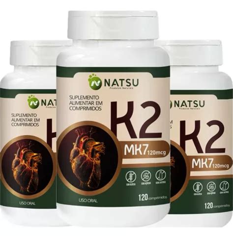 Kit 3x Vitamina K2 Mk7 120mcg Ossos Mais Fortes Natsu 120