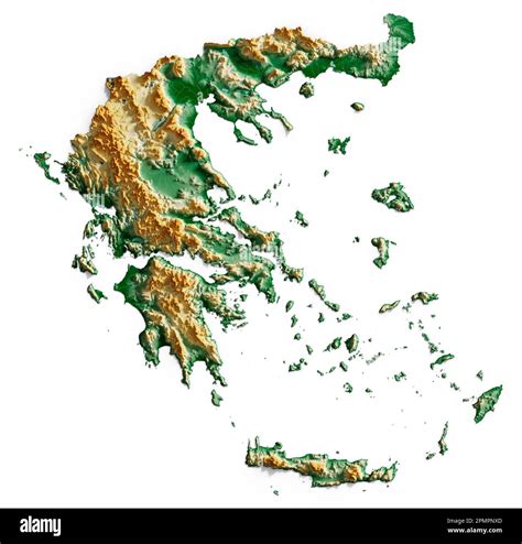 Grecia Representación Detallada En 3d De Un Mapa Sombreado De Relieve