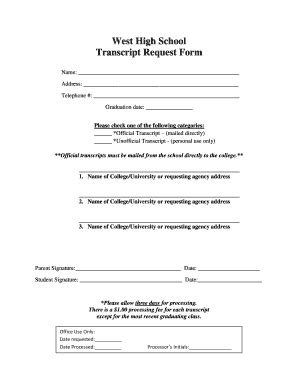 Fillable Online Transcript Request Form Pdf West High School Fax