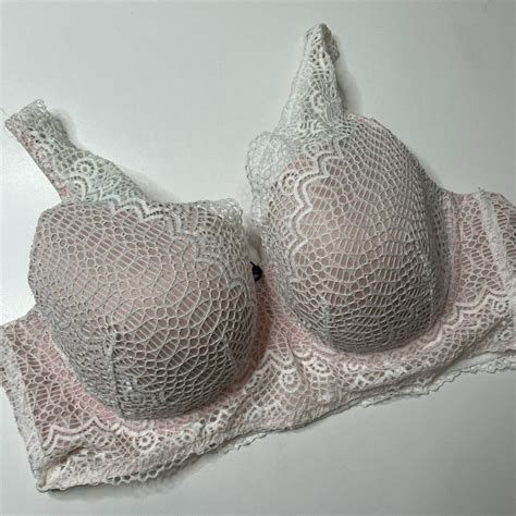 Cacique White Nude Lace Crochet Balconette Bra Gem