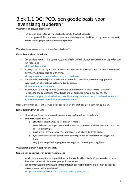 Samenvatting OG 1 Onderwijsgroep Blok 4 Blok 1 OG PGO Een Goede