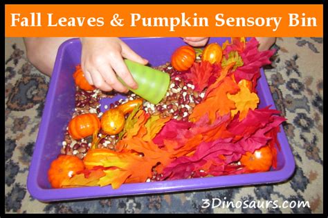 Fall Leaves Pumpkin Sensory Bin 3 Dinosaurs