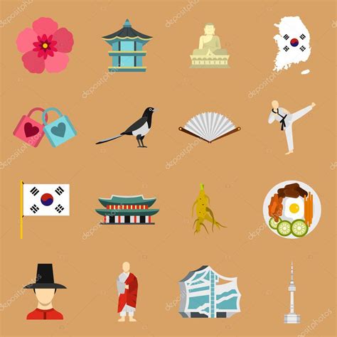 South Korea Icons Set Flat Style Stock Vector Image By Ylivdesign