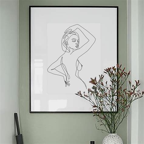 Woman Line Drawing Nude Painting Naked Woman Art Sexy Wall Etsy