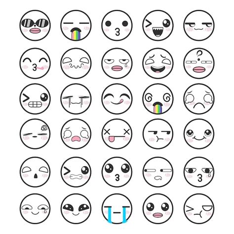 Premium Vector Vector Icon Collection Of 40 Cute Expressive Emoticon Faces Cute Vector