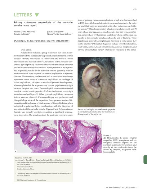 Pdf Primary Cutaneous Amyloidosis Of The Auricular Concha Case Report