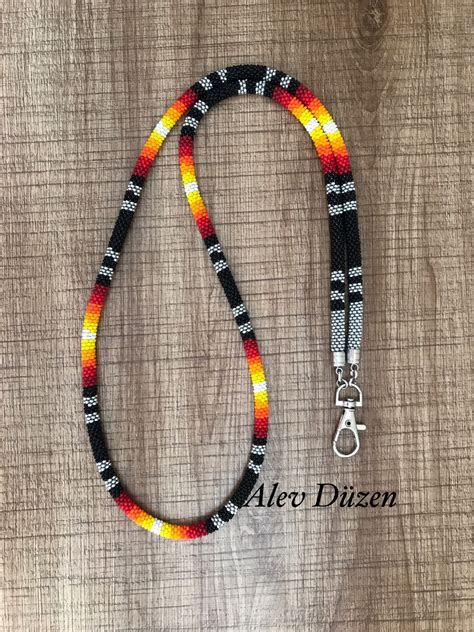 Native American Style Lanyard Beaded Badge Holder Beaded Etsy