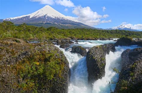 Petrohue Waterfalls with Osorno Volcano in the Background. Near the ...