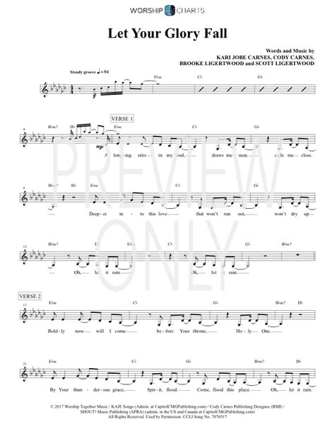 Let Your Glory Fall Lead Sheet, Lyrics, & Chords | Kari Jobe ...