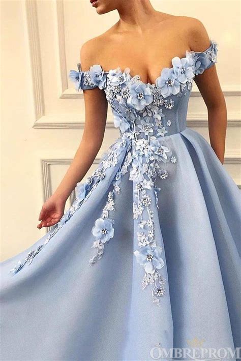 Beautiful Lace Up Elegant Sky Blue Prom Dress Off The Shoulder Long Princess Prom Dresses For