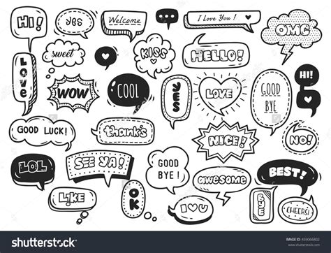 Set Of Cute Speech Bubble With Text In Doodle Style Bubble Drawing