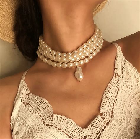 Elegante Irregular Barroco P Rola Gargantilha Colar Para Mulher Noiva